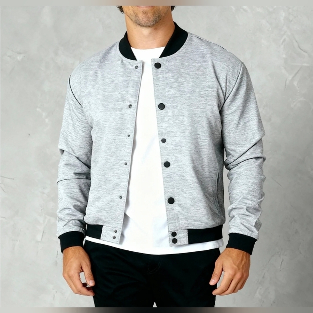 Claim Defame Hyperlite Bomber Jacket Snap Heather Grey NWT Men's S Varsity